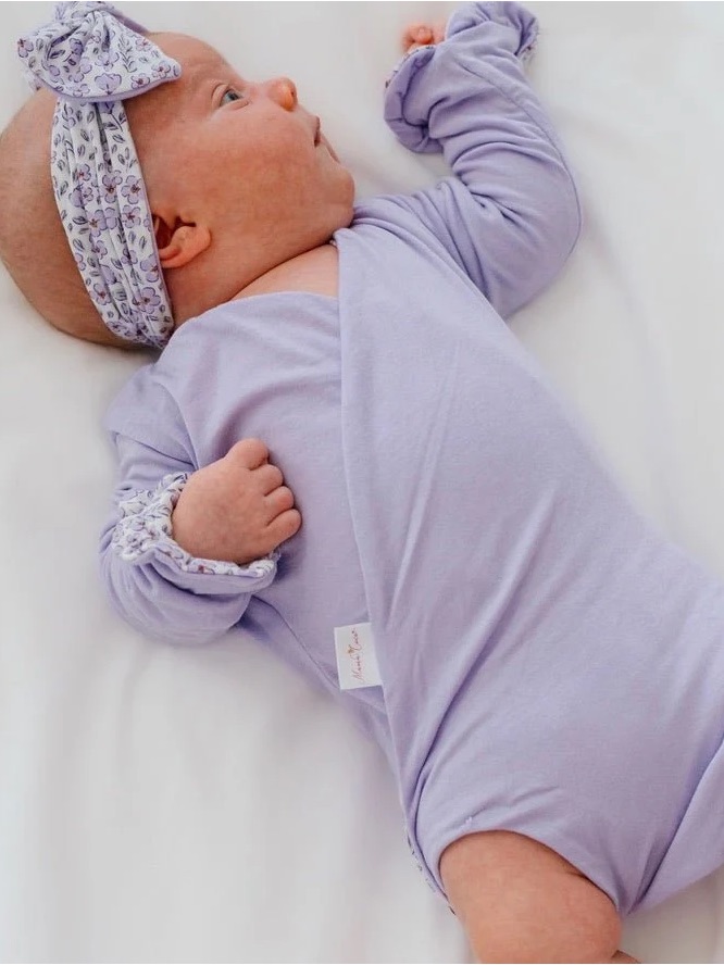 Baby Lavender Floral Long-Sleeve Pajamas With Beanie — image 2 of 6